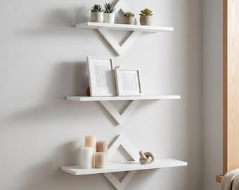 Set di 3 mensole galleggianti a forma di diamante, in legno bianco, moderne, per riporre oggetti a parete e decorare la casa.