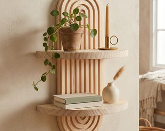 Mensola da parete in legno Boho – Mensola moderna in legno galleggiante per l'arredo del soggiorno e del bagno