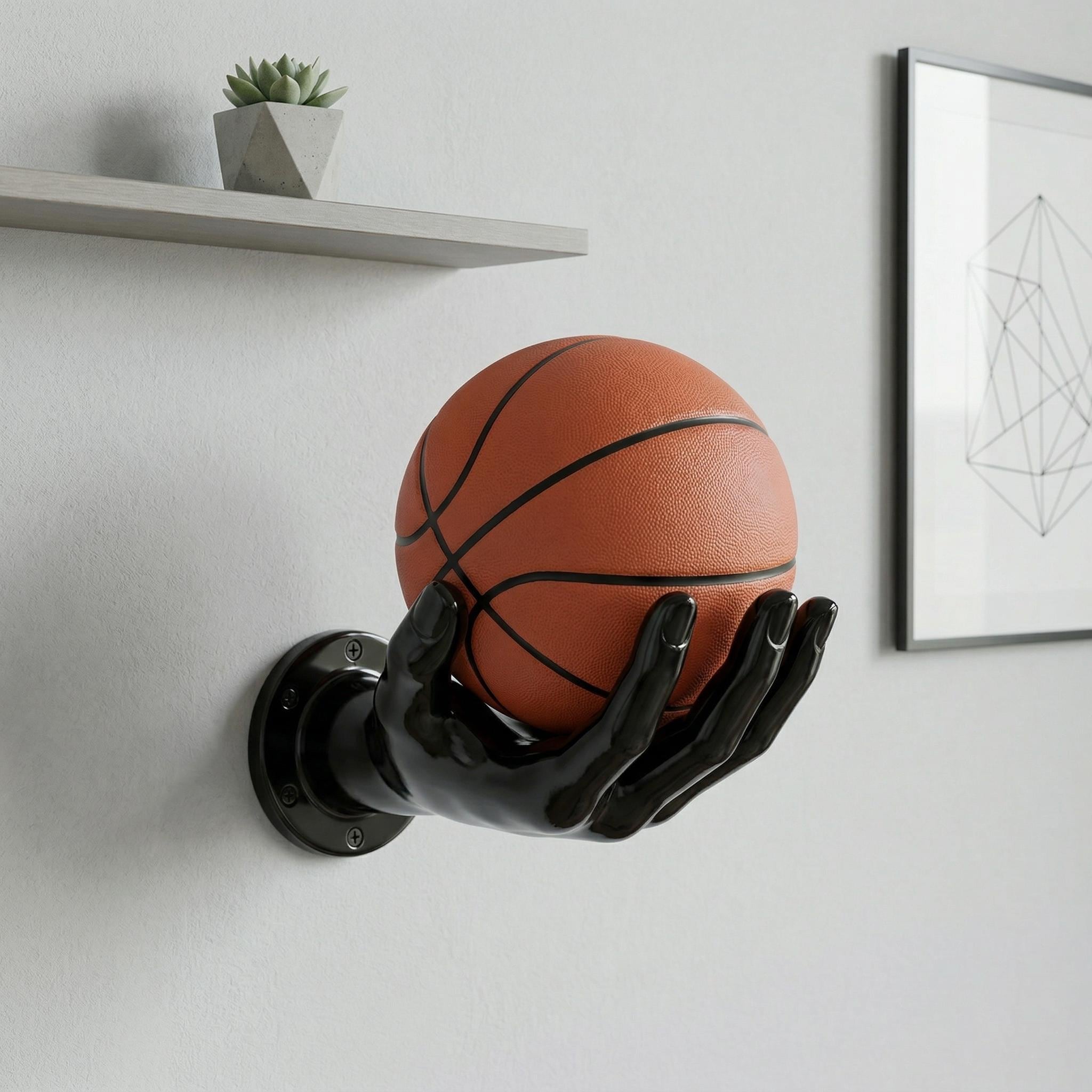 Vegena Balhouder handvorm, 3 stuks balhouder voor wandhand, balhouder voor basketbal, voetbal, sleutels, koptelefoon, zeep, creatieve wandmontage (14 × 10 × 8 cm