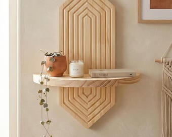 Mensola da parete in legno geometrico, decorazione galleggiante Boho per riporre le piante