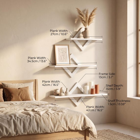 Set mit 3 Diamant schwebende Regale, weiße Holz moderne Wand Lagerung Home Decor