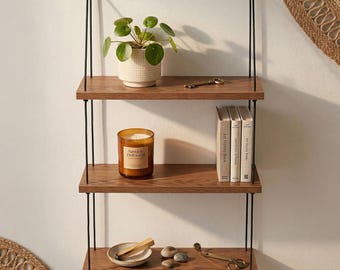 Mensola a muro in stile boho a 3 livelli, mensole galleggianti in legno per camera da letto e bagno.