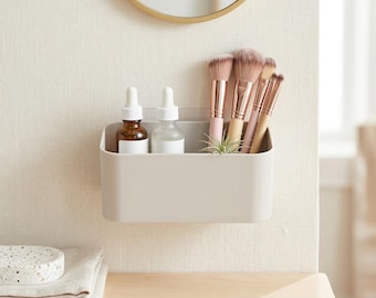 Mensola adesiva da parete con cassetto, organizer minimalista per il bagno per riporre i trucchi.