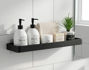 Mensola angolare nera per bagno, senza bisogno di forare, organizer da doccia a parete in alluminio.