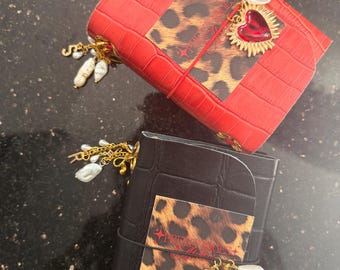 Personalized Passport Leather Journal | Croc Embossed Mini Notebook with Initial Charms