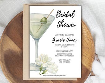 Elegante invitación para despedida de soltera, descarga instantánea, editable, ideal para amantes de los cócteles y para futuras novias.