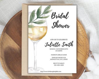 Invitación elegante para despedida de soltera, ideal para amantes del vino, descarga instantánea.