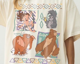 Camiseta retro de personajes de Tarzán de Disney, camiseta gráfica de Tarzán, Jane y Kala Tantor, camiseta de Disney Safari Mode, camiseta a juego para viajes familiares de Disney