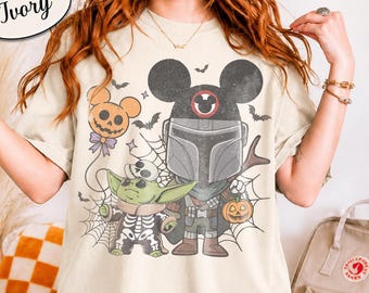 Vintage Grogu Halloween Shirt, Mando Baby Yoda Trick Or Treat Shirt, Star Wars Galaxy Edge Spooky Family Matching Disneyland Trip 2026 Gifts