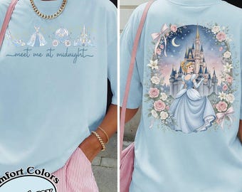 Vintage Meet Me At Midnight Shirt, Cinderella Inspired Tee, Disney Princess Cinderella Shirt, Coquette Bow Disney Castle Matching Trip Shirt