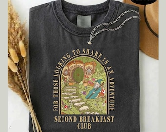 Second Breakfast Club Shirt, Adventure Bookish T-shirt, Fantasy Book Lover Top, Middle-Earth Fan Inspired Apparel, Cottagecore Shirt.