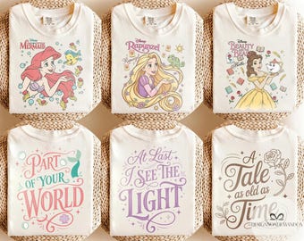 Two-sided Disney Princess Shirt, Custom Ariel Belle Cinderella Rapunzel Elsa, Personalized Disney Family Trip Tee, Disney Girl Trip 2026 Tee