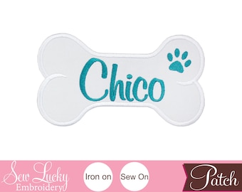 Iron on Applique//Embroidered Patch Pets Mini//Small White Dog Bone//Pink Bow