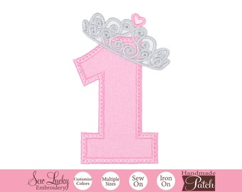 Tiara Princess Crown Birthday Number Patch - Iron on patch - Sew on patch - Applique patch