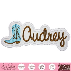 Western Cowgirl Boot Name Patch - Name patch - Personalized patch - Iron on patch - Sew on patch - Applique patch