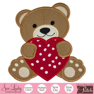Teddy Bear with Heart Patch - Valentines Day Patch - Animal Patch -  Iron on patch - Sew on patch - Applique patch