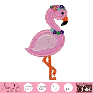 Flamingo with Flowers Patch - Iron on Patch - Sew on Patch - Embroidered Applique