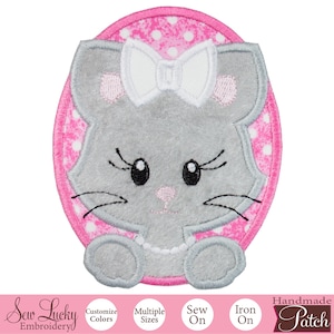 Oval Girl Kitty with White Bow Patch - Cat Patch - Animal patch - Iron on patch - Sew on patch - Applique patch