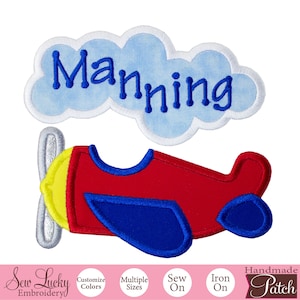 Toy Plane with Personalized Cloud Patch -  Aviation patch - Personalized patch - Iron on patch - Sew on patch - Applique patch
