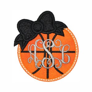 Personalized Basketball Patch: Custom Name Monogram, Glitter Bow