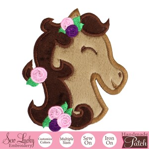 Horse Head with Flowers Patch - Animal Patch - Iron on patch - Sew on patch - Applique patch