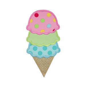 Three Scoop Ice Cream Cone Patch - Food Patch - Iron on patch - Sew on patch - Applique patch