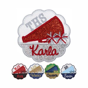 Personalized Cheer Megaphone Patch, Custom Team Colors Patch, Football Game day Patch, Cheerleader Bag Patch, Sports Backpack Applique