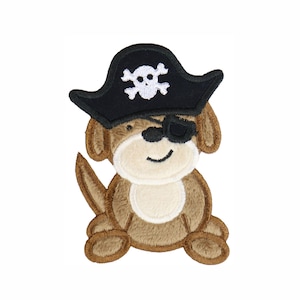 Pirate Dog Patch, Iron or Sew On, Animal Applique, Kids Clothing Accessory