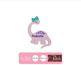 Girls Pink Dinosaur Patch - Personalized patch - Animal patch - Iron on patch - Sew on patch -  Applique patch