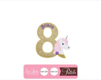Unicorn Birthday Number Patch - Animal Patch - Iron on Patch - Sew on Patch - Applique Patch