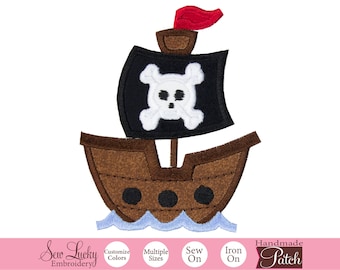 Pirate Ship Patch - Boat patch - Skull flag patch - Iron on patch - Sew on patch - Applique patch