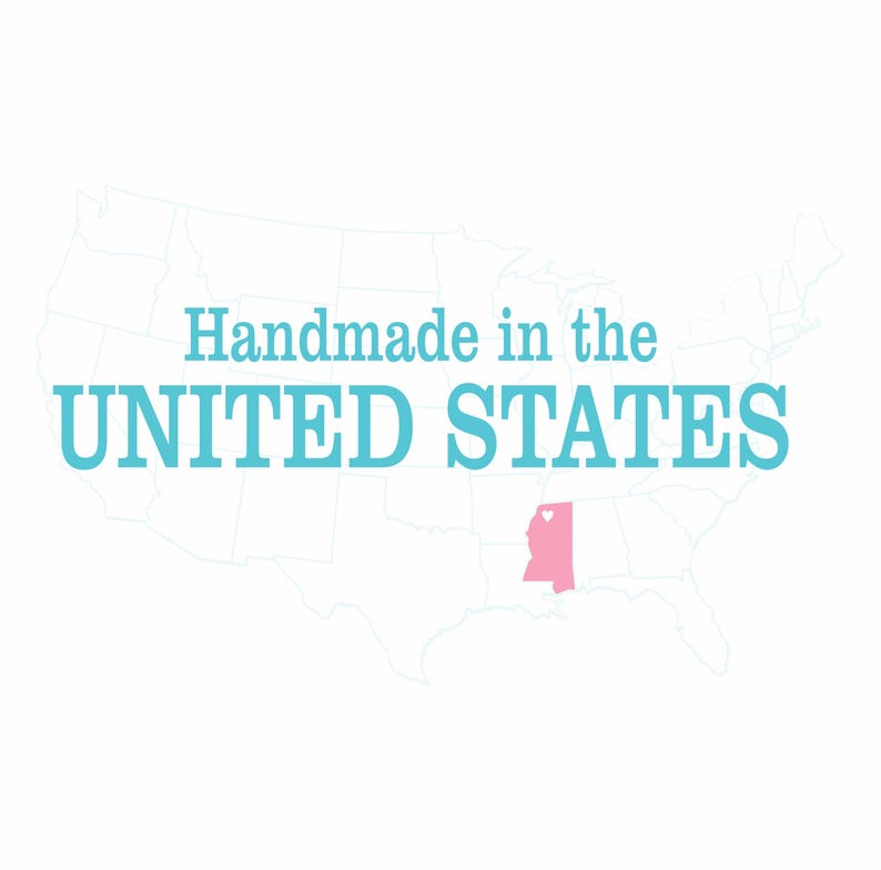 Handmade in the United States graphic highlighting small business patch maker with USA map and Mississippi location marker.