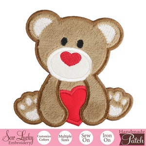 Boy Bear with Heart Patch - Valentine Patch - Animal Patch - Sew on Patch - Iron on Patch -  Applique Patch