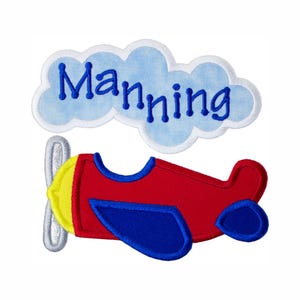 Toy Plane with Personalized Cloud Patch -  Aviation patch - Personalized patch - Iron on patch - Sew on patch - Applique patch