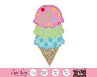 Three Scoop Ice Cream Cone Patch - Food Patch - Iron on patch - Sew on patch - Applique patch