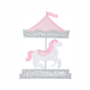 Carousel Horse Patch: Pink & Silver Glitter Applique
