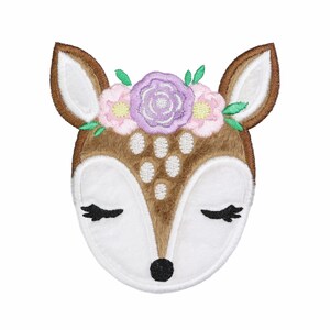 Deer Fawn Patch: Floral Crown, Iron-On or Sew-On Applique