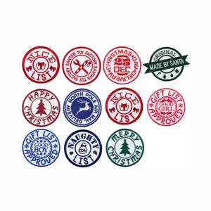 Santa Stamp Patch | Christmas Embroidered Applique | Choose One Patch | Iron On or Sew On