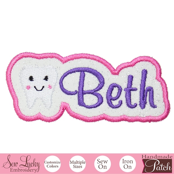 Happy Tooth - Personalized patch - Name patch - Iron on patch - Sew on patch -  Applique patch