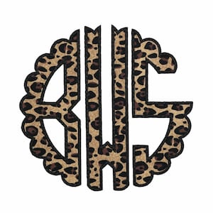 Leopard Monogram Patch, Custom Letters, Iron On or Sew On Applique, Scallop Design, Personalized