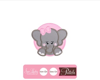 Girl Baby Elephant Pink Circle Patch - Animal Patch - Iron on patch - Sew on patch - Applique patch