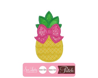 Pineapple with Pink Bow Patch - Food Patch - Iron on patch - Sew on patch - Applique patch