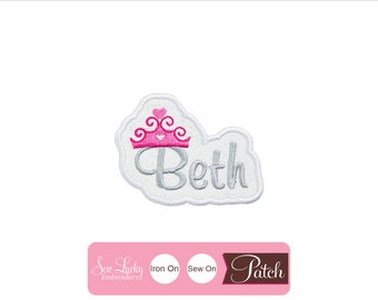 Princess Crown Personalized Name Patch - Custom Patch - Sew on Patch - Iron on Patch - Applique Patch