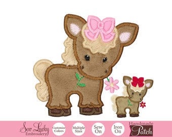 Cute Girl Horse with Pink Bow Patch - Iron on patch - Sew on patch - Animal patch - Applique patch