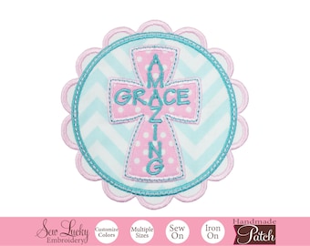 Amazing Grace Cross Patch - Iron on Patch - Sew on Patch - Religious patch - Inspirational patch