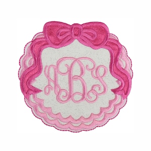 Coquette Bow Monogram Patch, Pink Scalloped Applique, Personalized Embroidered Initial, Iron On Sew On