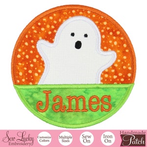 Boy Ghost Circle Personalized Patch - Halloween Patch - Iron on Applique Patch - Sew on Applique Patch