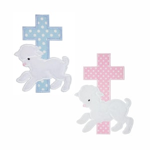Easter Lamb Patch – Polka Dot Cross Appliqué, Iron-On or Sew-On