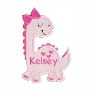 Personalized Pink Dinosaur Patch – Embroidered Iron-On or Sew-On Applique