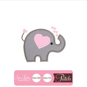 Elephant Blowing Hearts Patch - Animal Patch - Valentine Patch - Iron on patch - Sew on patch - Applique patch